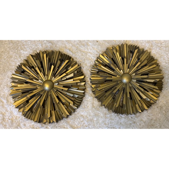 Gold Starburst Boho Wall Decor Set of 2 Mid Century Modern Accent 12 Inch - Picture 1 of 6